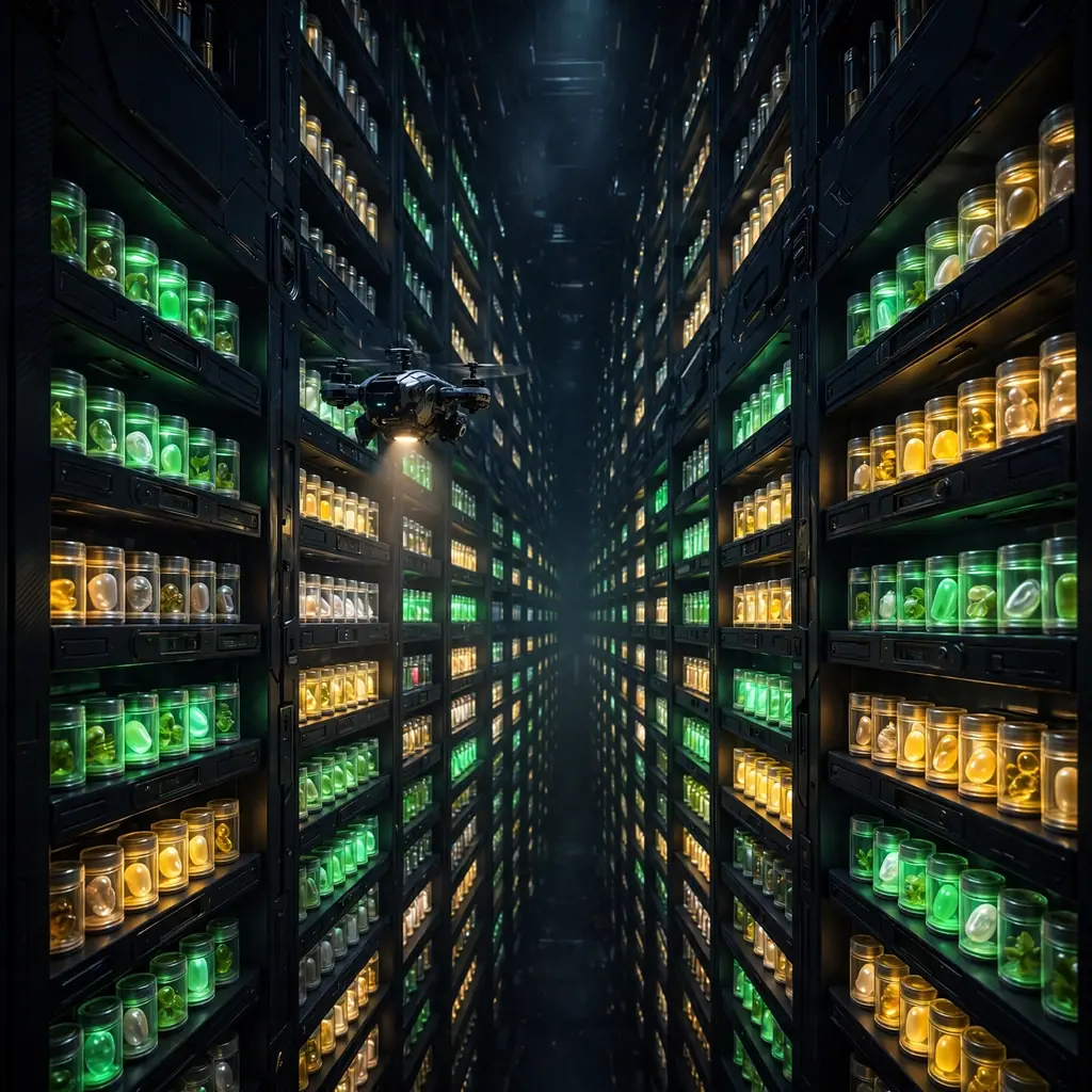 Shelves of items, each with its own card.